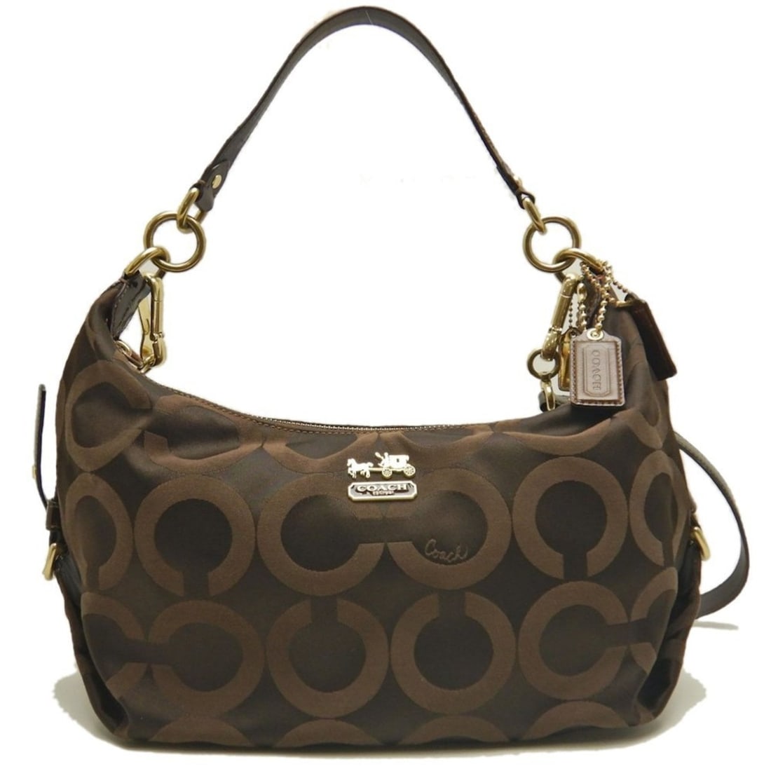 COACH Madison Op Art 2-Way Shoulder Bag (14337), Canvas and Leather, Dark Brown, Women's, 253481 (1 of 13)