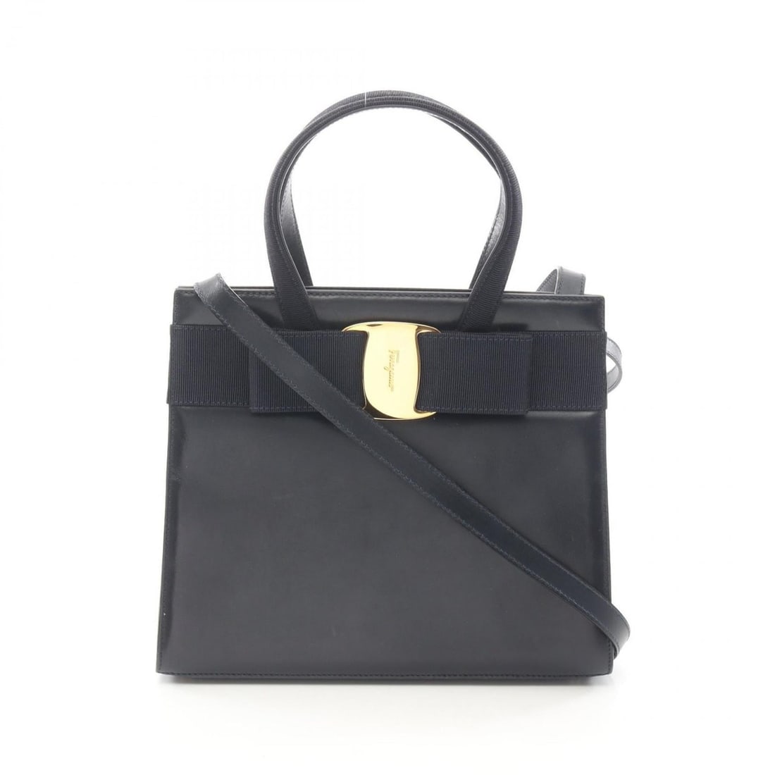 Salvatore Ferragamo Vara Ribbon Handbag, Leather, Women's, Navy (1 of 11)