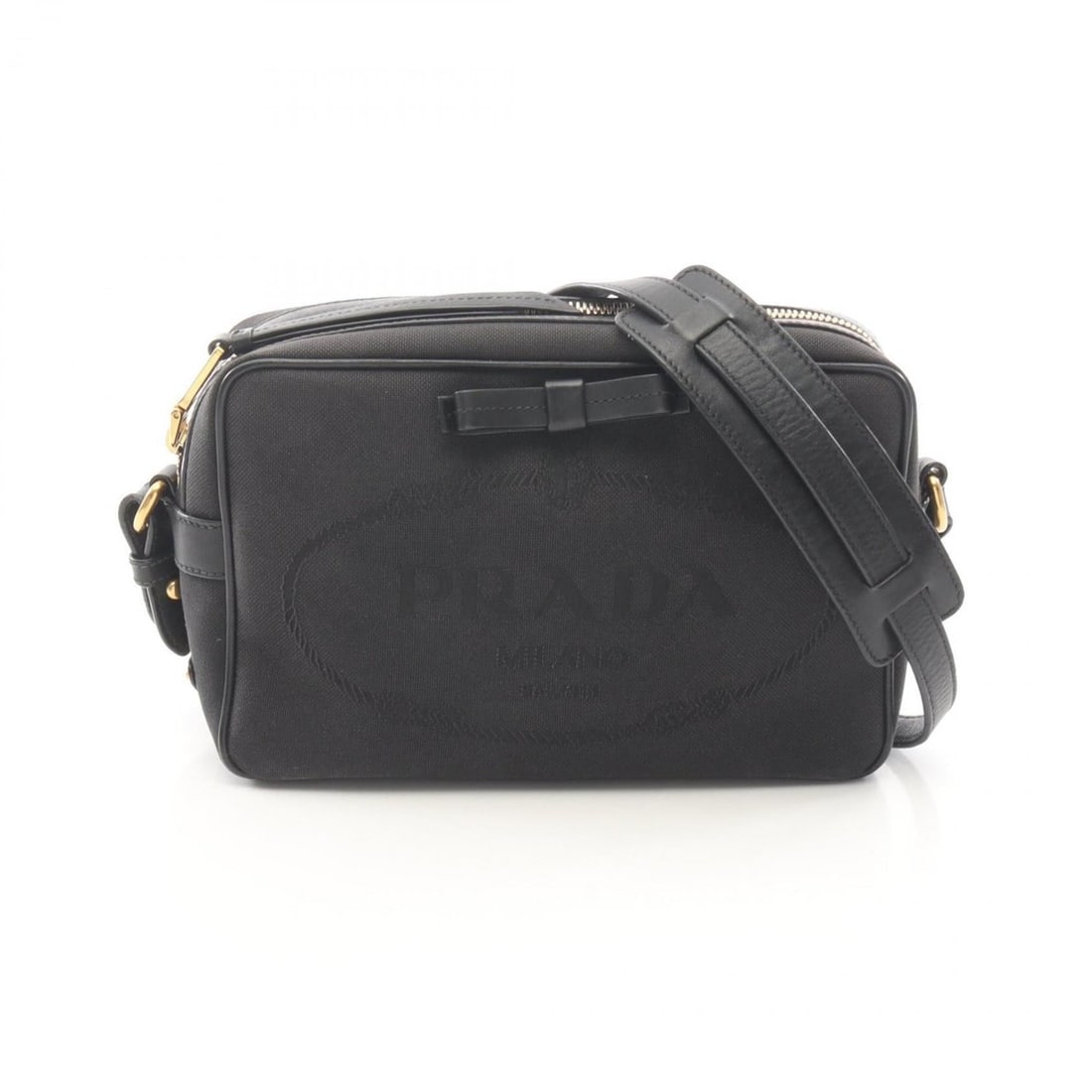 Prada Logo Jacquard Shoulder Bag in Canvas and Leather, Black (1 of 13)
