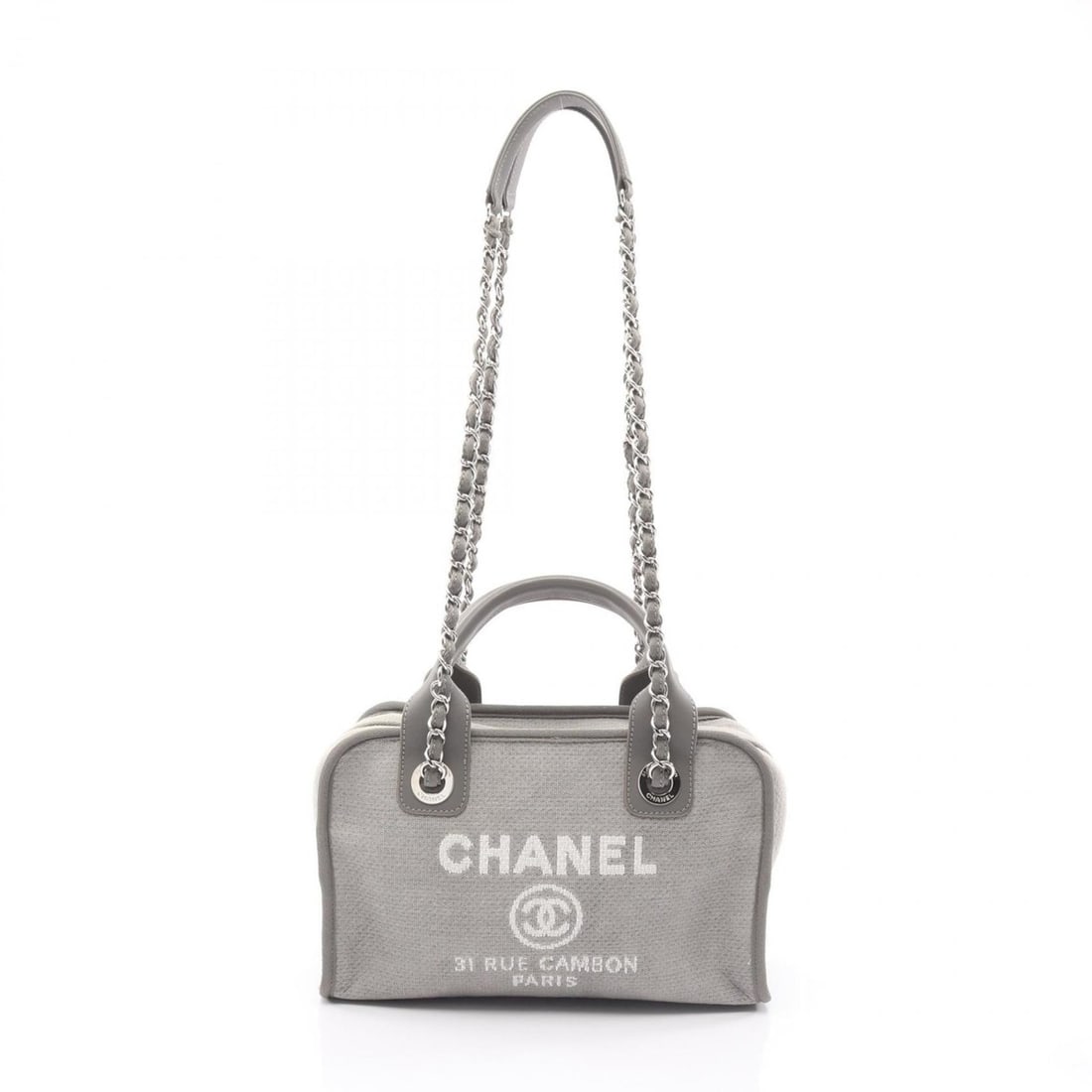 CHANEL Deauville Bowling Bag Shoulder Canvas Leather Women's Gray (1 of 13)