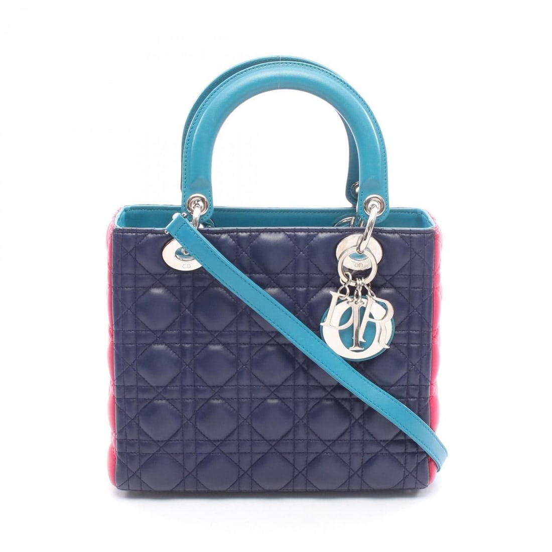 Christian Dior Dior Lady handbag, leather, women's, navy, pink, green: --- Catalog ---Category: SizeSize (HxWxD): 20cm x 24cm x 11cm / 7.87'' x 9.44'' x 4.33''Category: DesignType: HandbagColor: Green, Navy, PinkGender: WomenMaterial: Leather Category: GeneralBrand: Chri