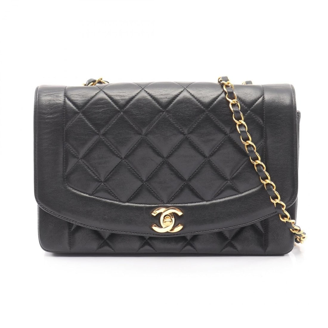 CHANEL Matelasse Diana Flap Shoulder Bag in Lambskin Leather, Black: --- Catalog ---Category: SizeSize (HxWxD): 16cm x 25cm x 7cm / 6.29'' x 9.84'' x 2.75''Category: DesignType: Shoulder bagColor: BlackGender: WomenMaterial: Leather Leather/Fur Type: LambskinCategory: