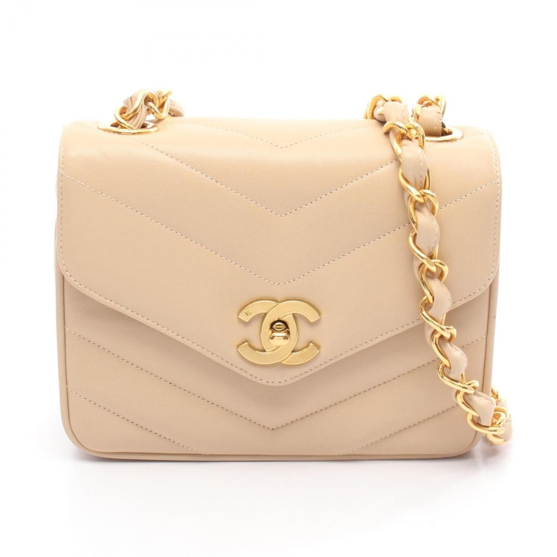 CHANEL Chevron V-Stitch Shoulder Bag, Leather, Women's, Beige: --- Catalog ---Category: SizeSize (HxWxD): 14cm x 18.5cm x 6.5cm / 5.51'' x 7.28'' x 2.55''Category: DesignType: Shoulder bagColor: BeigeGender: WomenMaterial: Leather Category: GeneralBrand: Chanel--