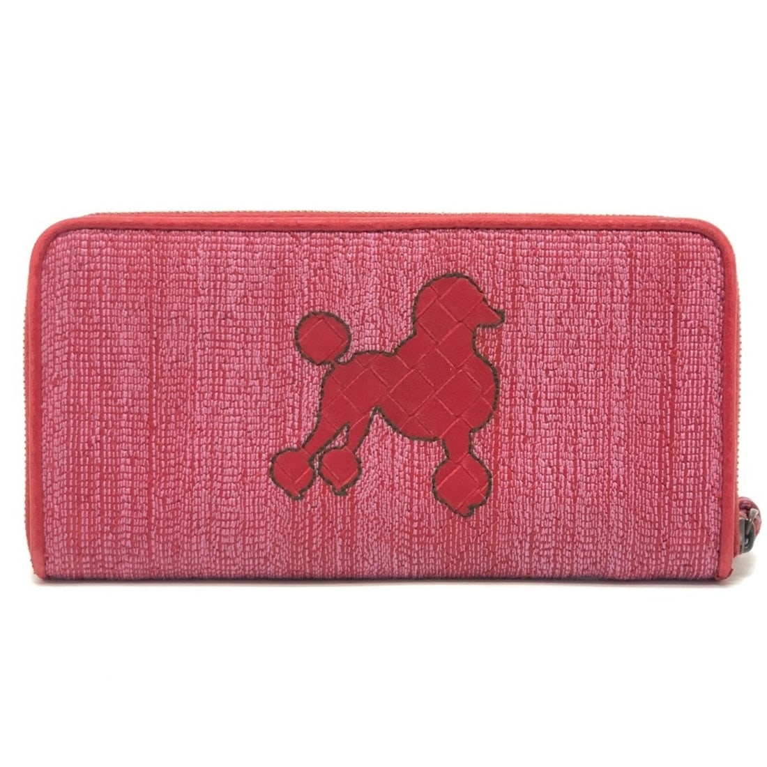 BOTTEGA VENETA Intrecciato Poodle Dog Strap Round Zip-Around Wallet in Leather and Canvas, Women's,: --- Catalog ---Category: SizeSize (HxWxD): 10cm x 19cm x 2.5cm / 3.93'' x 7.48'' x 0.98''Category: DesignType: Long wallet (bi-fold)Color: Red colorGender: WomenClosure: ZipperMaterial: Leather ,