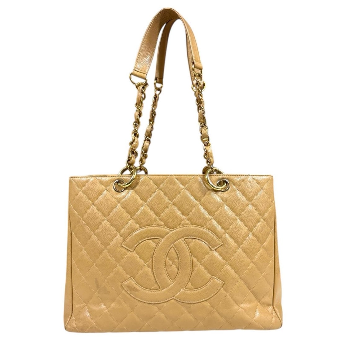 Chanel GST Tote Matelasse Bag, Caviar Skin, Beige, Women's, A50995, Pre-owned, with Chain (1 of 18)