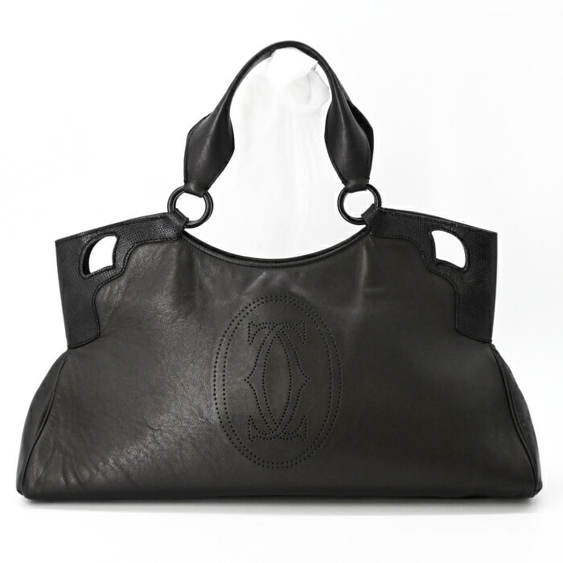 Cartier Marcello de handbag tote in black calf leather for women: --- Catalog ---Category: SizeSize (HxWxD): 26cm x 48cm x 16cm / 10.23'' x 18.89'' x 6.29''Category: DesignType: HandbagColor: BrownGender: WomenMaterial: Leather Category: GeneralLine: MarcelloBrand: