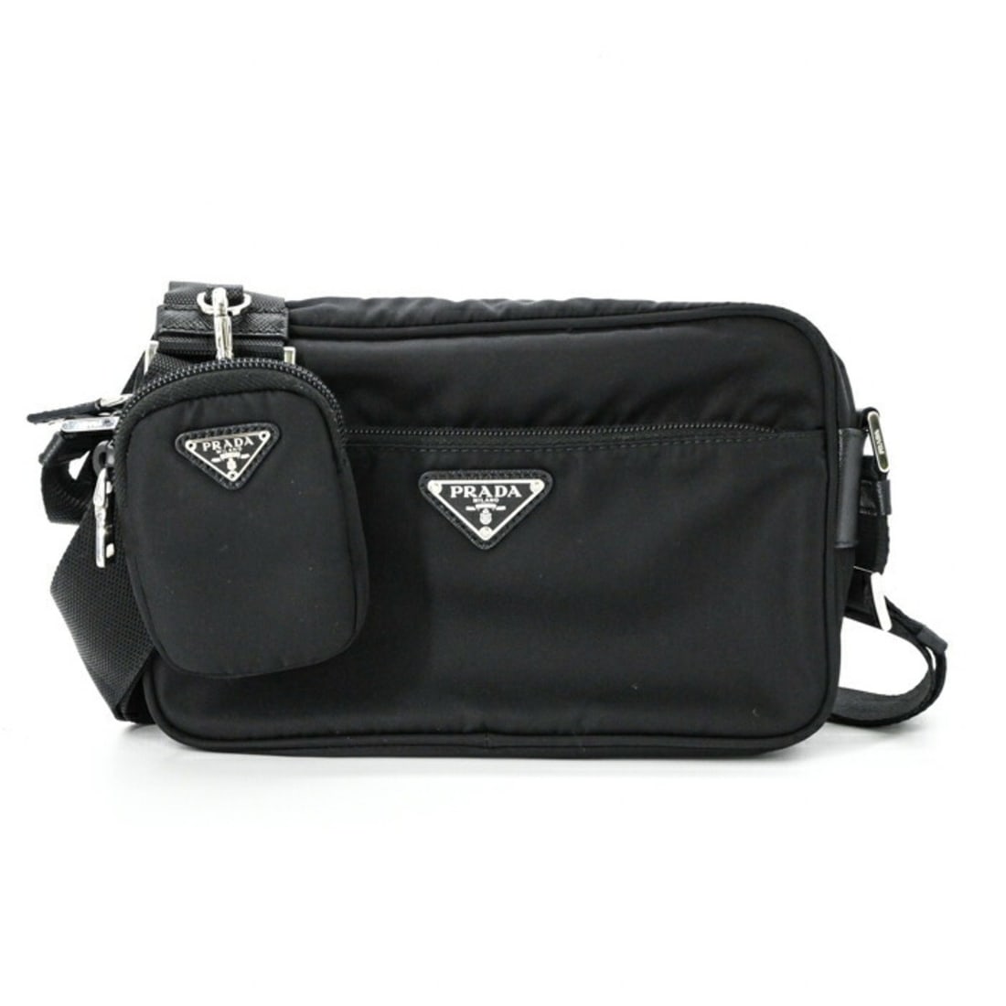 PRADA Re-Nylon Shoulder Bag in Saffiano Leather, Black, for Men and Women, 1BC167 (1 of 19)