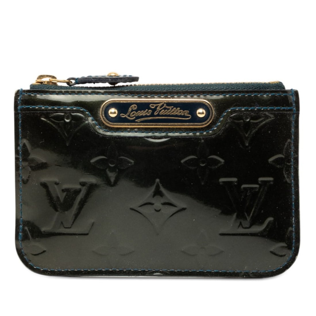 Louis Vuitton Monogram Vernis Pochette Cle NM Wallet/Coin Purse M93665 Bleu Nuit Green Patent (1 of 9)