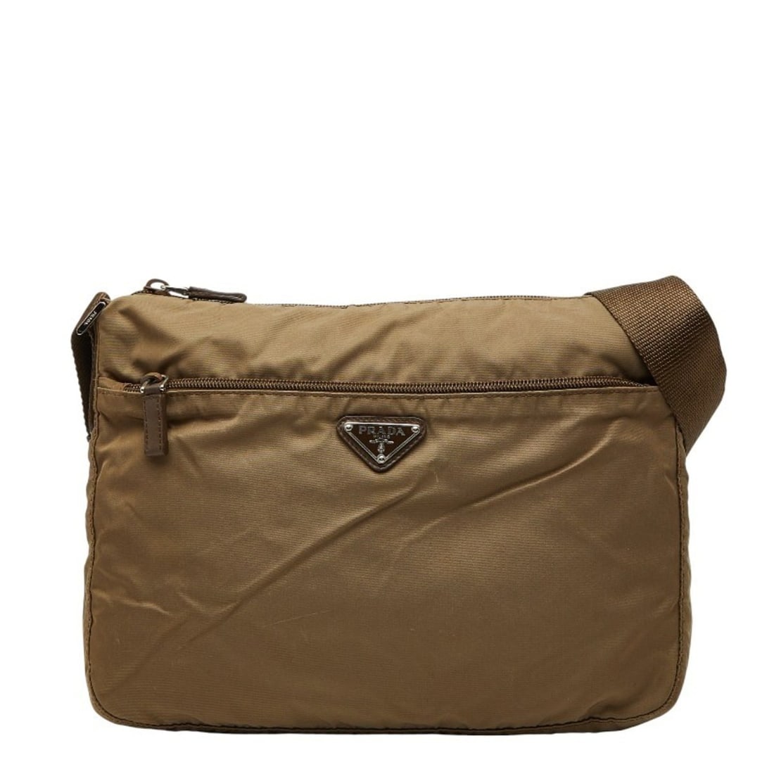 Prada Triangle Logo Plate Crossbody Shoulder Bag BT0421 Brown Nylon and Leather Women's PRADA (1 of 17)