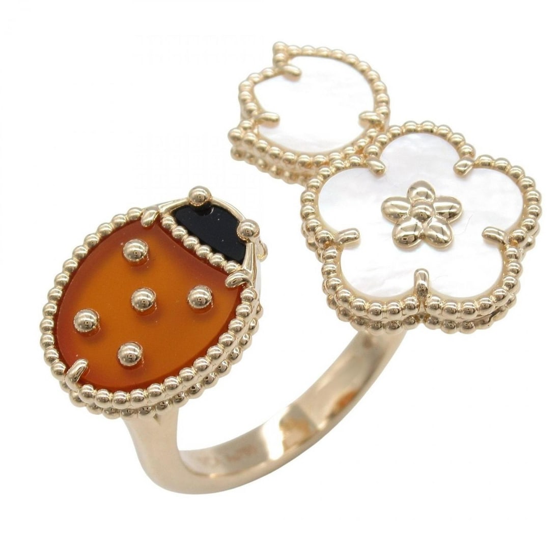 Van Cleef & Arpels Lucky Spring Entree Redor Ring, 18K Pink Gold with Carnelian and Mother-of-Pearl, (1 of 10)
