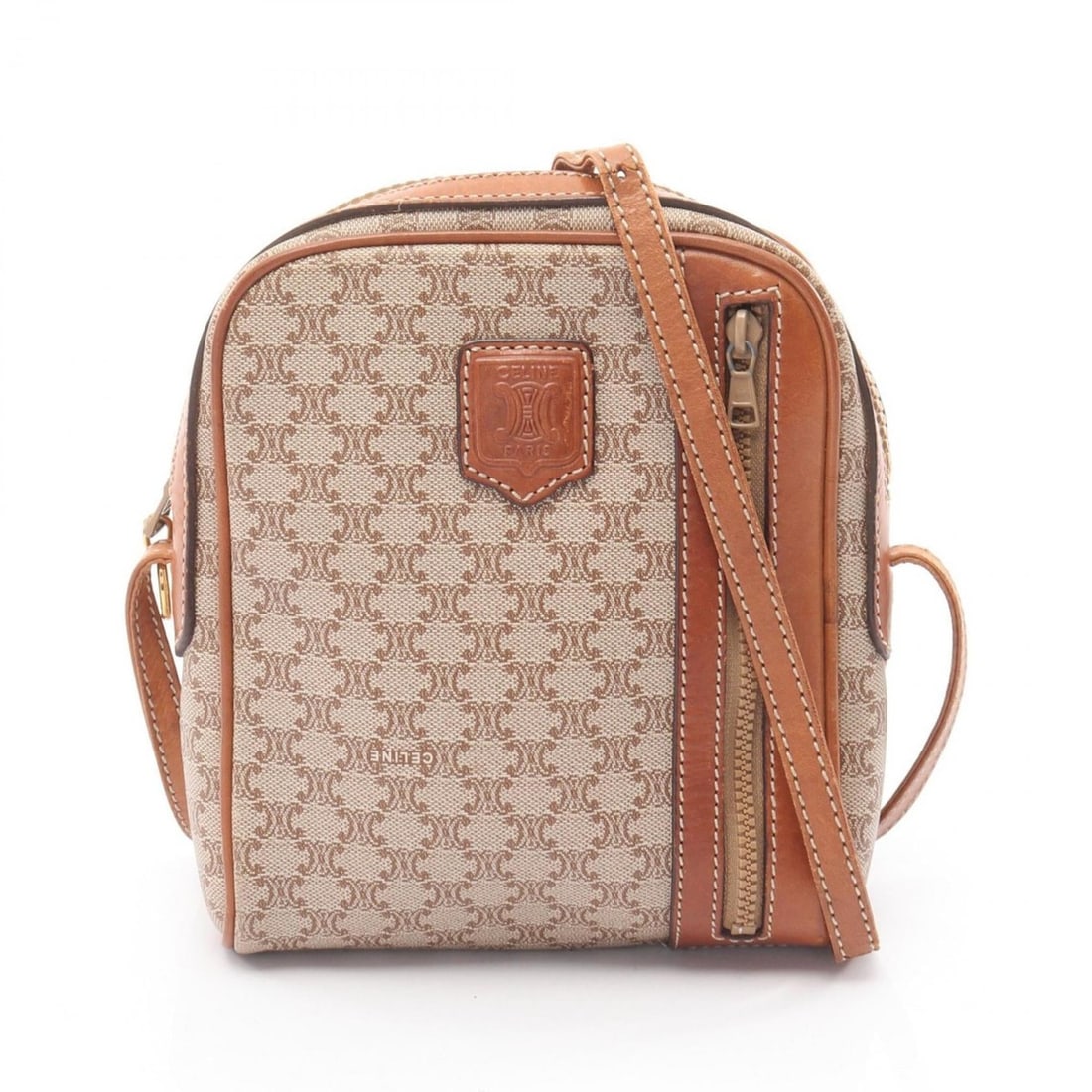 Celine Macadam shoulder bag, coated canvas and leather, women's, beige brown: --- Catalog ---Category: SizeSize (HxWxD): 17cm x 15cm x 4cm / 6.69'' x 5.9'' x 1.57''Category: DesignType: Shoulder bagColor: Beige, BrownGender: WomenMaterial: Coated canvas , Leather Category: Gene