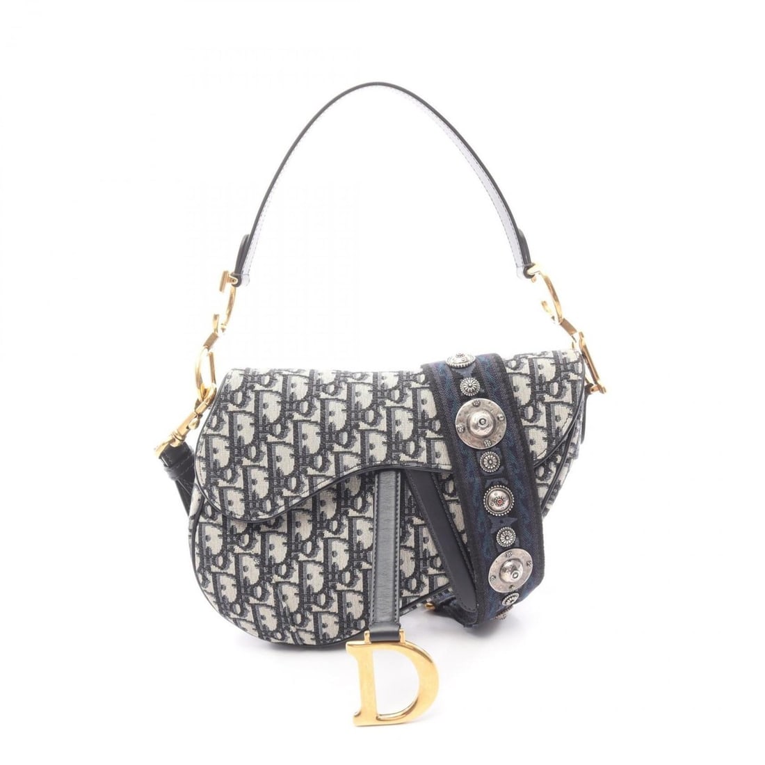 Christian Dior Dior Saddle Bag Oblique Handbag Canvas Leather Women's Beige Navy Black (1 of 9)