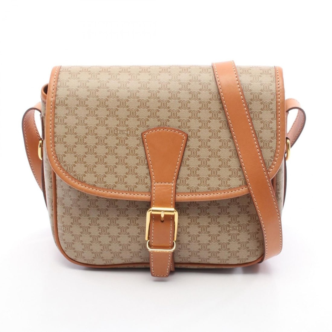 Celine Macadam shoulder bag, coated canvas and leather, women's, beige brown: --- Catalog ---Category: SizeSize (HxWxD): 21.5cm x 22cm x 7cm / 8.46'' x 8.66'' x 2.75''Category: DesignType: Shoulder bagColor: Beige, BrownGender: WomenMaterial: Coated canvas , Leather Category: G