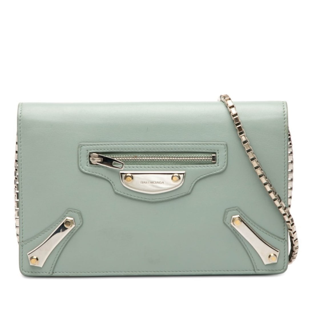 Balenciaga Chain Shoulder Bag/Wallet 420837 Blue Leather Women's BALENCIAGA: --- Catalog ---Category: SizeSize (HxWxD): 13.5cm x 21cm x 3.5cm / 5.31'' x 8.26'' x 1.37''Category: DesignType: Shoulder bagColor: BlueGender: WomenClosure: Snap fastenerMaterial: Leather Inner Pocke