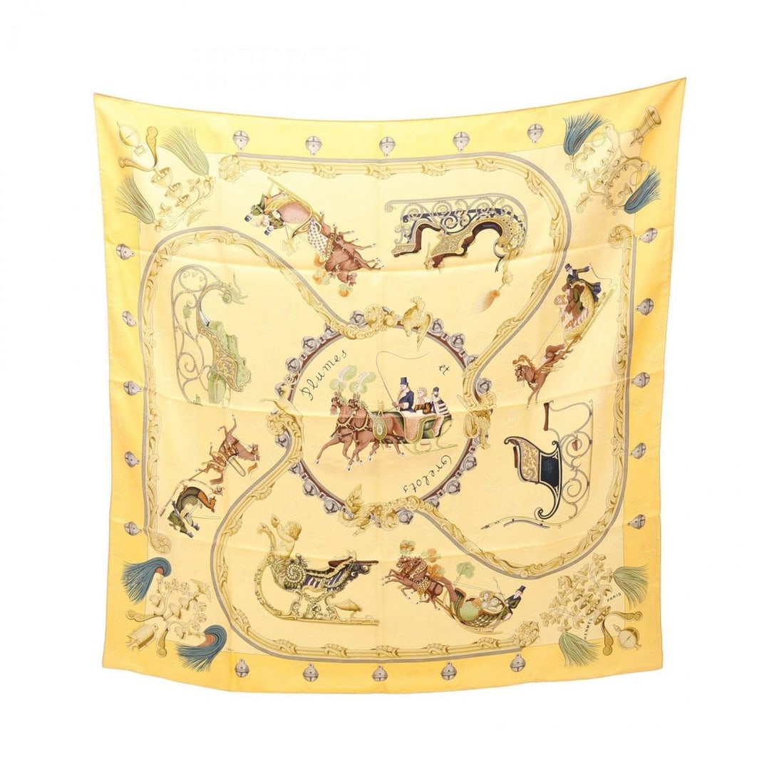 Hermes Hermès Carré 90 "Plumes et Grelots" Silk Scarf for Women in Multicolored Yellow (1 of 17)