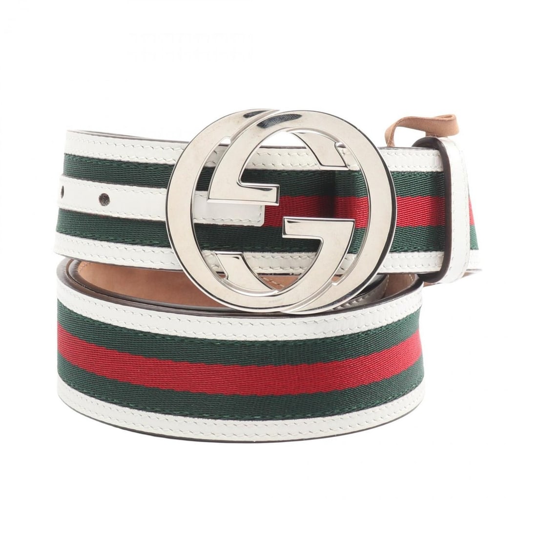 Gucci Interlocking G Sherry Line Belt, Leather, Men's, White, Green, Red (1 of 7)