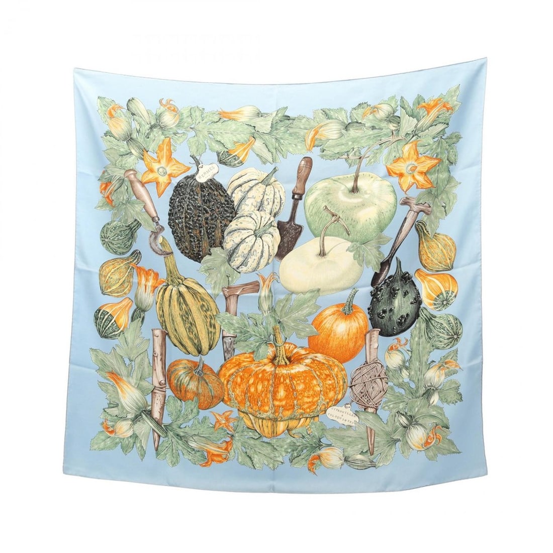 Hermès HERMES Carré 90 "CITROUILLES ET COLOQUINTES" Silk Scarf for Women, Blue Multicolor (1 of 9)