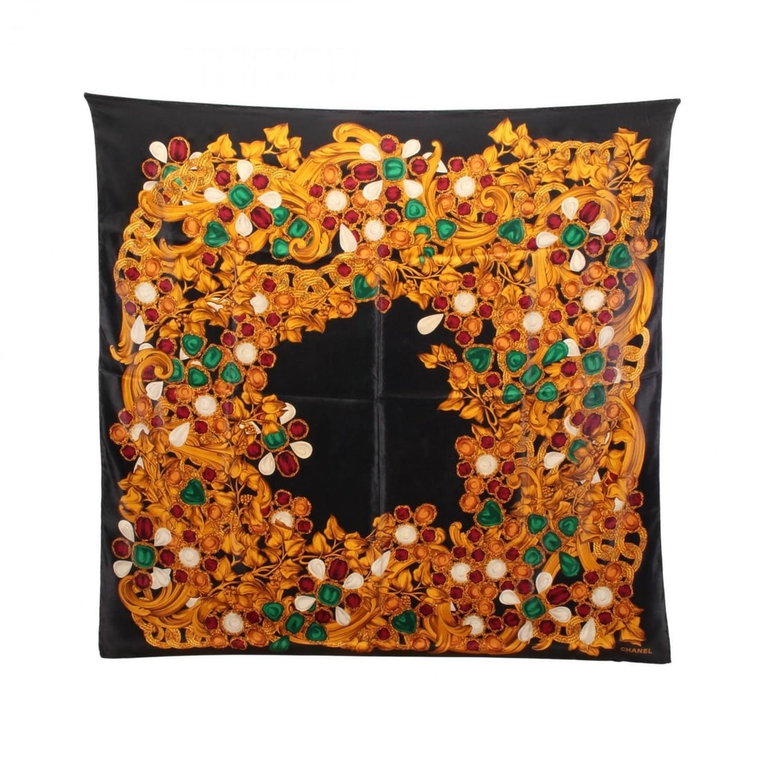 CHANEL Silk Scarf for Women in Black, Yellow, and Multicolor (1 of 9)