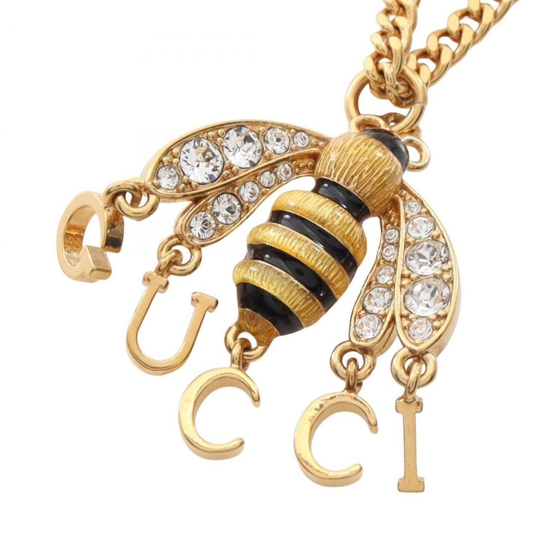 Gucci GUCCI BEE Necklace Jewelry GP (Gold Plated) with Rhinestones for Women, Gold, Black, and Clear: --- Catalog ---Category: SizePendant Size: 35mm x 25mm / 1.37'' x 0.98''Neck Circumference: 45.5 cm - 49.5 cm / 17.91'' - 19.48''Category: DesignColor: Black, Clear, GoldStone: RhinestoneGender: Women