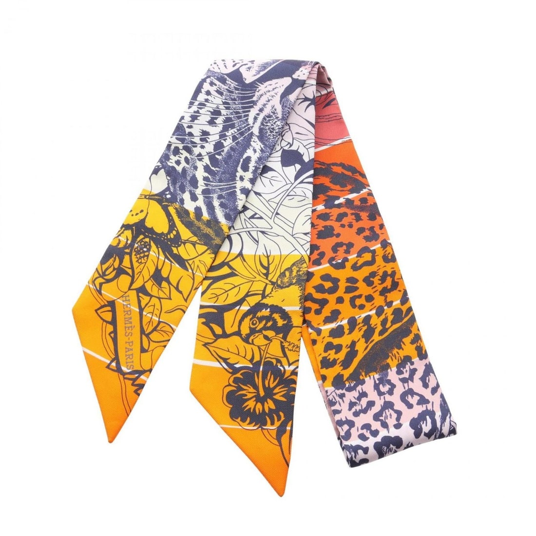 Hermes Hermès Twilly Jungle Love Silk Scarf for Women in Orange Multicolor (1 of 6)