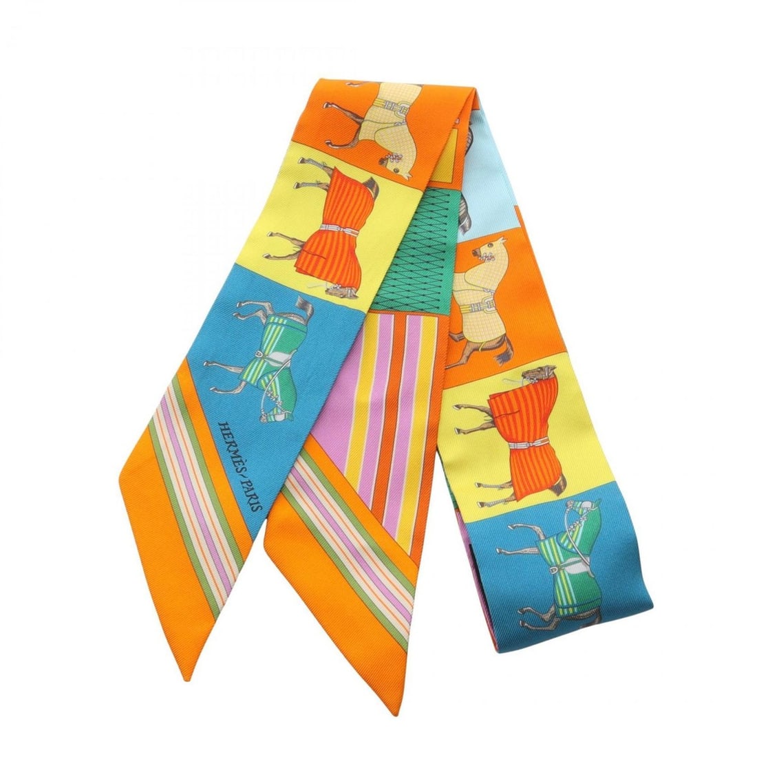 Hermes Hermès Twilly Couvertures Nouvelles Silk Scarf for Women in Orange Multicolor (1 of 8)