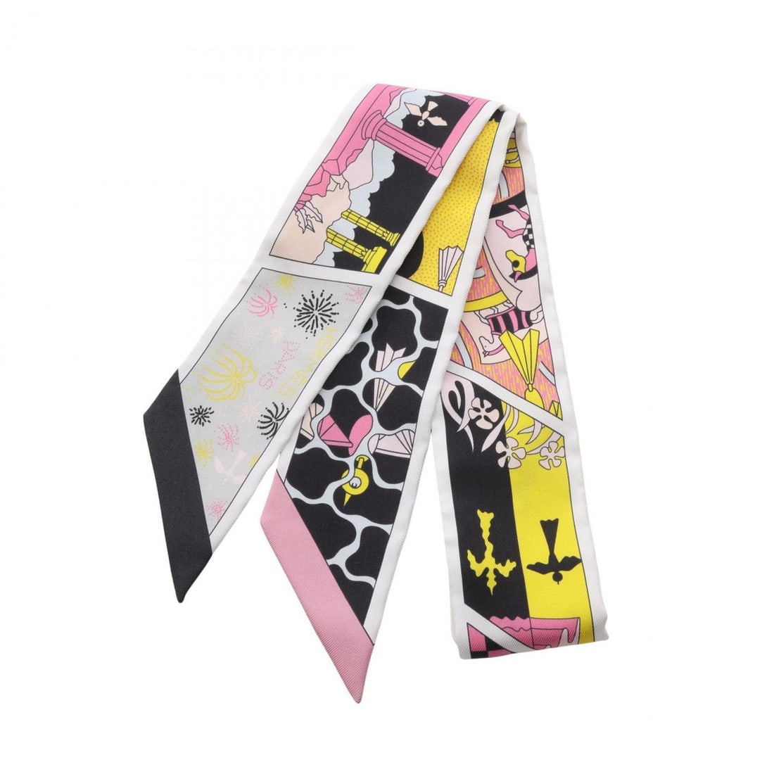 Hermès HERMES Twilly Factory Suite Silk Scarf for Women in White, Pink, and Multicolor: --- Catalog ---Category: SizeSize (LxW): 85cm x 5cm / 33.46'' x 1.96''Category: DesignType: ScarfColor: Multi-color, Pink, WhiteGender: WomenMaterial: Silk Category: GeneralBrand: Hermes--- Item List