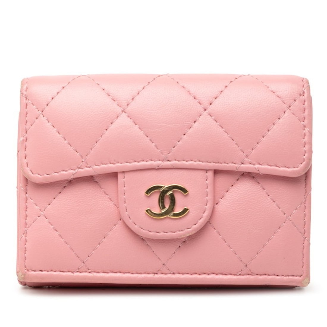 CHANEL Coco Mark Matelasse Tri-fold Wallet Pink Lambskin Women's: --- Catalog ---Category: SizeSize (HxWxD): 7.5cm x 10.5cm x 3.5cm / 2.95'' x 4.13'' x 1.37''Category: DesignType: Wallet (tri-fold)Color: PinkGender: WomenMaterial: Leather Category: GeneralBrand: Cha