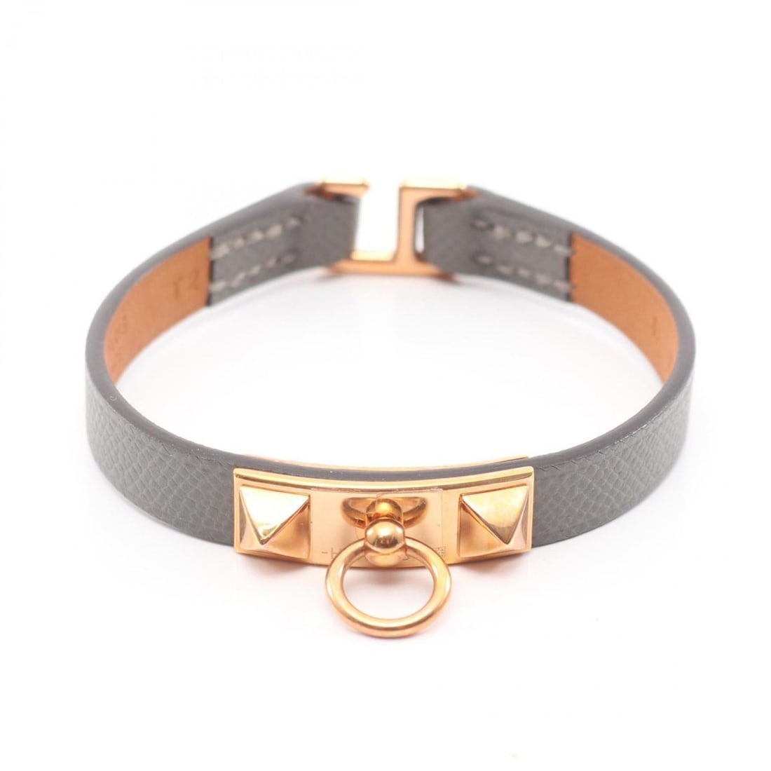 Hermes Hermès Rival Mini Etain Bracelet, GP (Gold Plated), Leather, Epsom Women's, Gray, Gold (1 of 10)