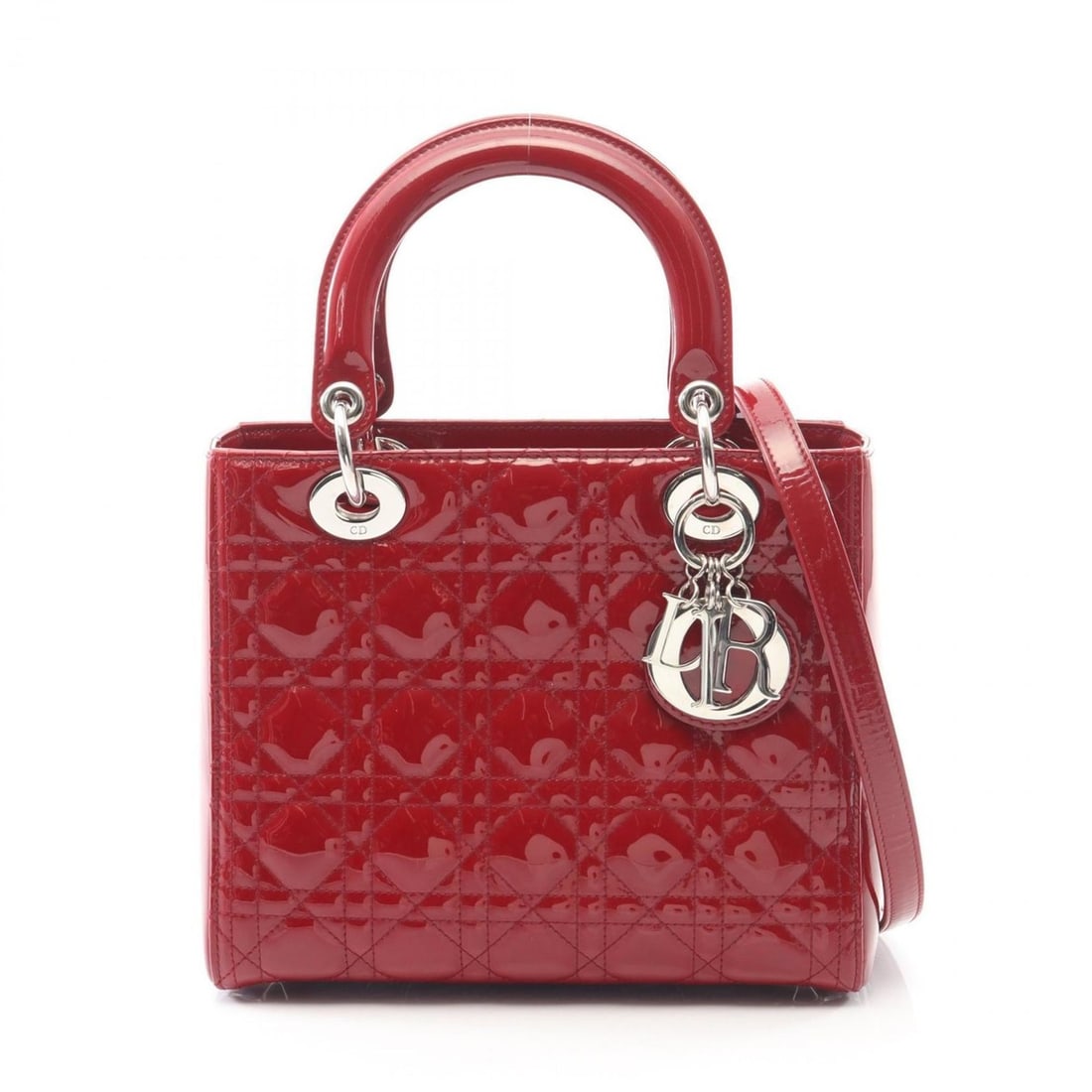 Christian Dior Dior Lady handbag in patent leather, red, M0565OWCB_M323: --- Catalog ---Category: SizeSize (HxWxD): 20cm x 24cm x 11cm / 7.87'' x 9.44'' x 4.33''Category: DesignType: HandbagColor: Red colorGender: WomenMaterial: Patent leather Category: GeneralMPN: M0565OW