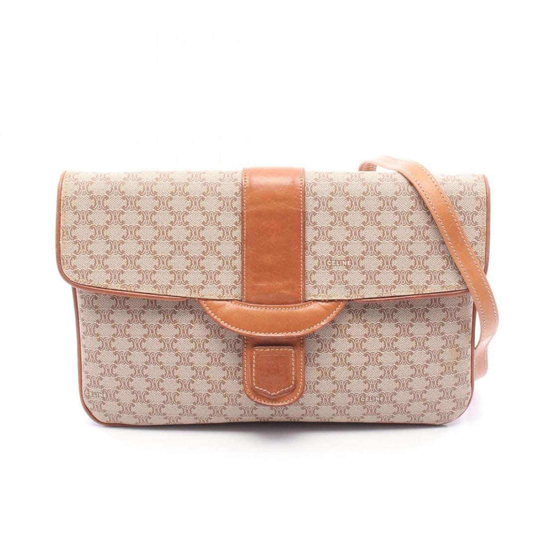 Celine Macadam shoulder bag, coated canvas and leather, women's, beige brown: --- Catalog ---Category: SizeSize (HxWxD): 16.5cm x 25.5cm x 2cm / 6.49'' x 10.03'' x 0.78''Category: DesignType: Shoulder bagColor: Beige, BrownGender: WomenMaterial: Coated canvas , Leather Category