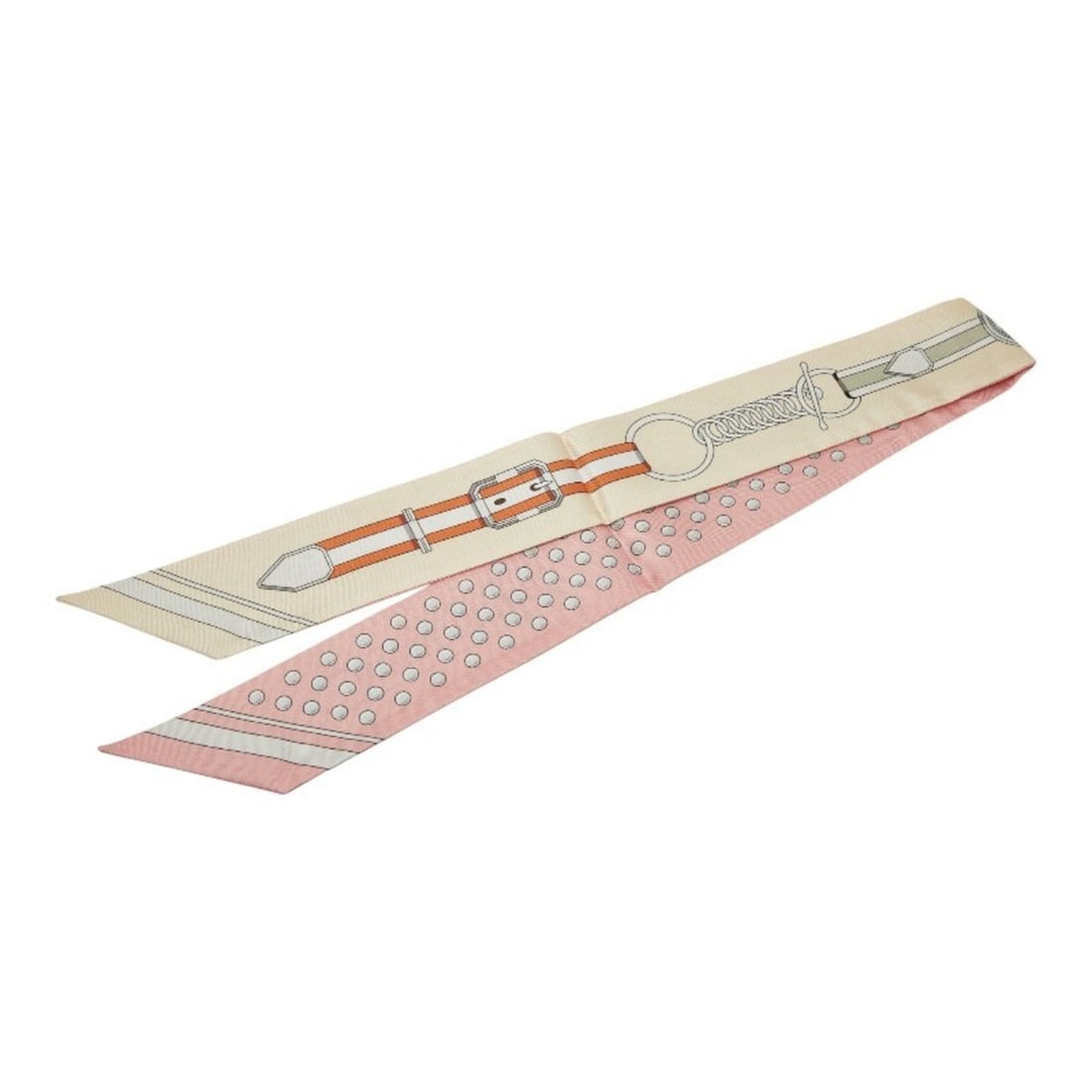 Hermes Hermès Twilly Grand Tralala Scarf/Muffler in Beige and Pink Silk for Women (1 of 6)