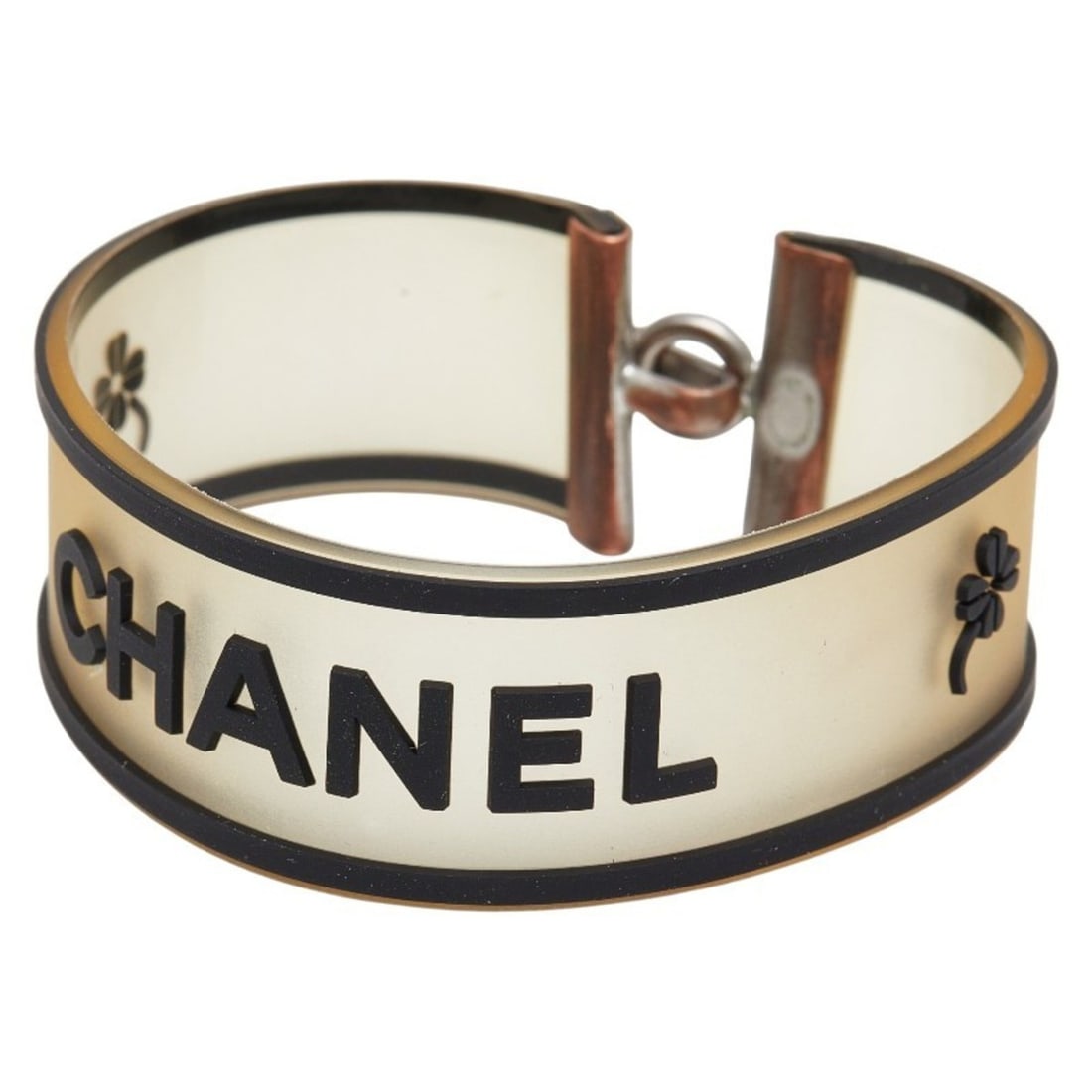 CHANEL Logo Clover Bracelet in Clear Black Rubber and Metal for Women (1 of 7)