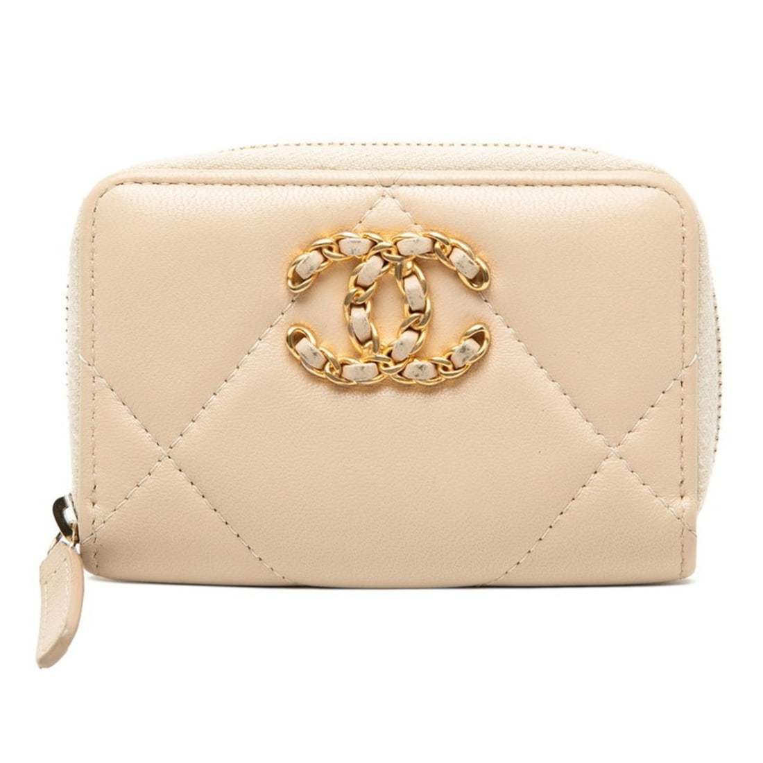 CHANEL Matelasse Coco Mark Wallet/Coin Case, Beige Lambskin, Women's (1 of 8)