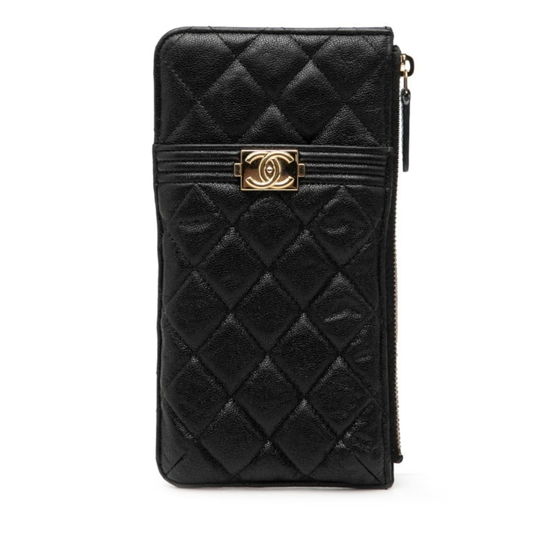 Chanel Coco Mark Matelasse Boy Long Wallet with Fragment Case in Black Caviar Skin for Women: --- Catalog ---Category: SizeSize (HxWxD): 10cm x 19.5cm x 2cm / 3.93'' x 7.67'' x 0.78''Category: DesignType: Coin purse/coin caseColor: BlackGender: WomenMaterial: Grained Calfskin Category: General