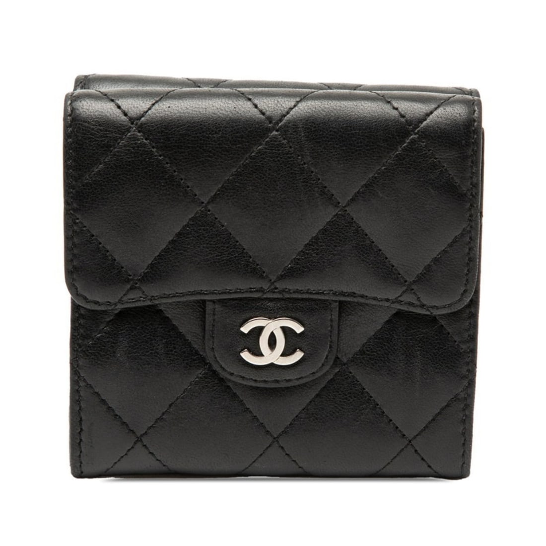 CHANEL Coco Mark Matelasse Bifold Wallet Black Lambskin Women's (1 of 17)