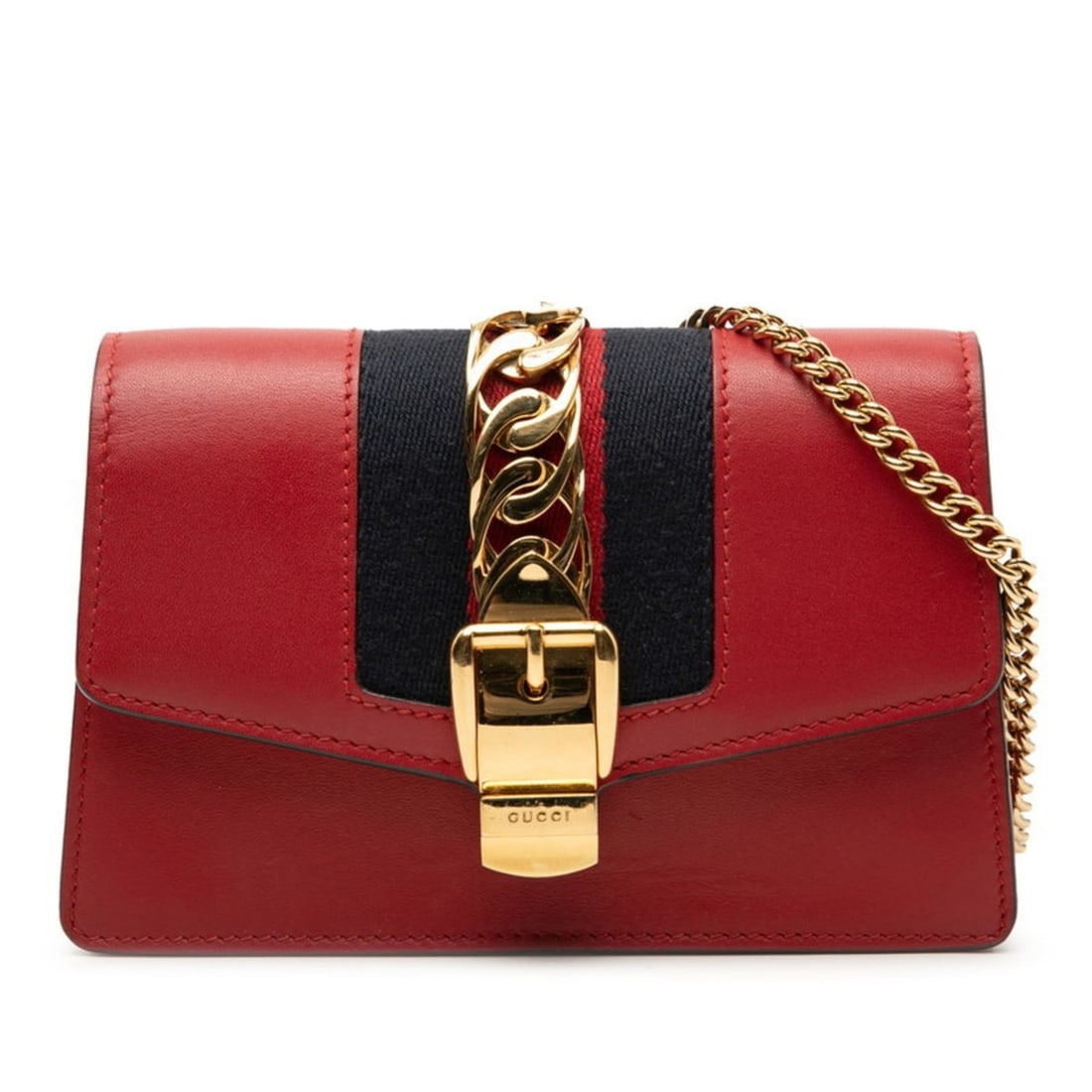 Gucci Sylvie Mini Chain Shoulder Bag 494646 Red Multicolor Leather Women's GUCCI (1 of 9)