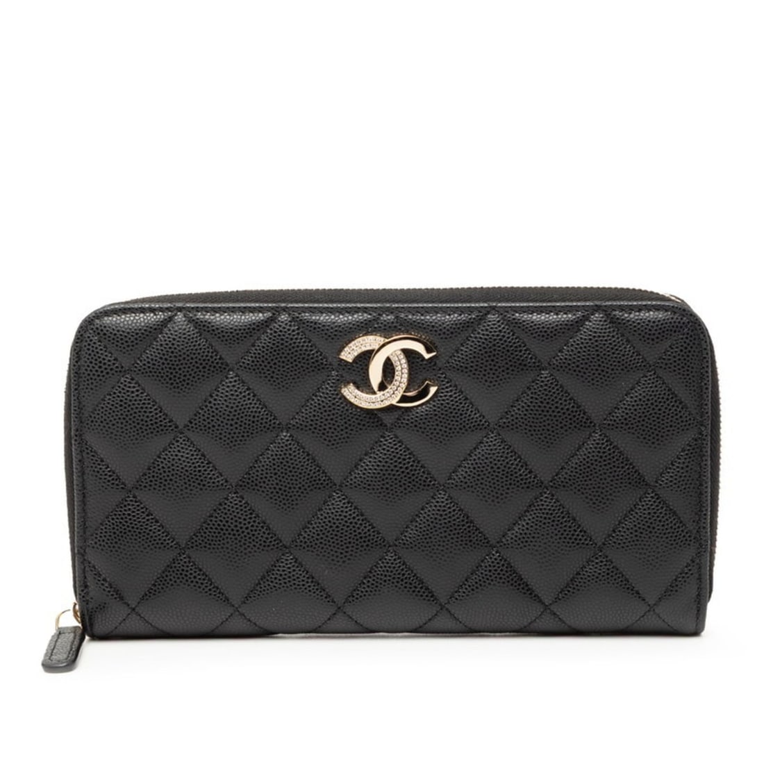 Chanel Coco Mark Matelasse Rhinestone Long Wallet, Round Zip Black Caviar Skin, Women's, CHANEL (1 of 9)
