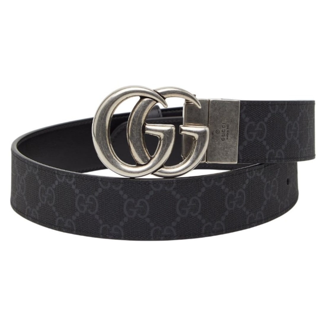 Gucci GG Supreme Marmont Belt, Size 75/30, 627055, Black/Grey Leather, Women's, GUCCI: --- Catalog ---Category: SizeWidth: 3.5cm / 1.37''Length: 70cm - 80cm / 27.55'' - 31.49''Category: DesignType: Standard beltColor: Black, GrayGender: WomenMaterial (Strap): PVC , Leather Number of Bel
