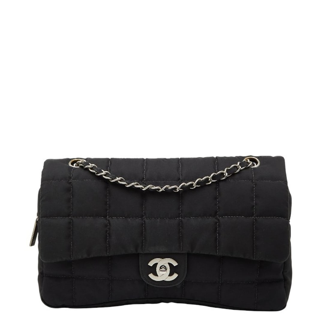 Chanel Coco Mark Chocolate Bar Chain Shoulder Bag in Black Nylon for Women: --- Catalog ---Category: SizeStrap Drop: 40.5cm / 15.94''Handle Drop: 22.50cm / 8.86''Size (HxWxD): 18cm x 28.5cm x 6cm / 7.08'' x 11.22'' x 2.36''Category: DesignType: Shoulder bagColor: BlackGender: