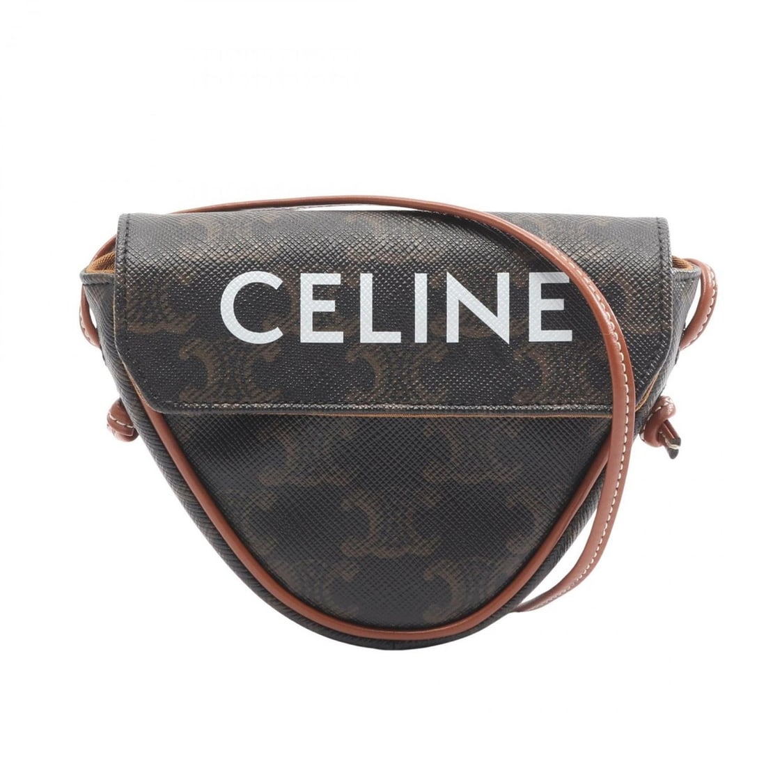 Celine Triomphe Triangle Mini Shoulder Bag in Coated Canvas and Leather, Women's, Black Brown: --- Catalog ---Category: SizeSize (HxWxD): 10cm x 12.5cm x 3cm / 3.93'' x 4.92'' x 1.18''Category: DesignType: Shoulder bagColor: Black, BrownGender: WomenMaterial: Coated canvas Category: GeneralBran