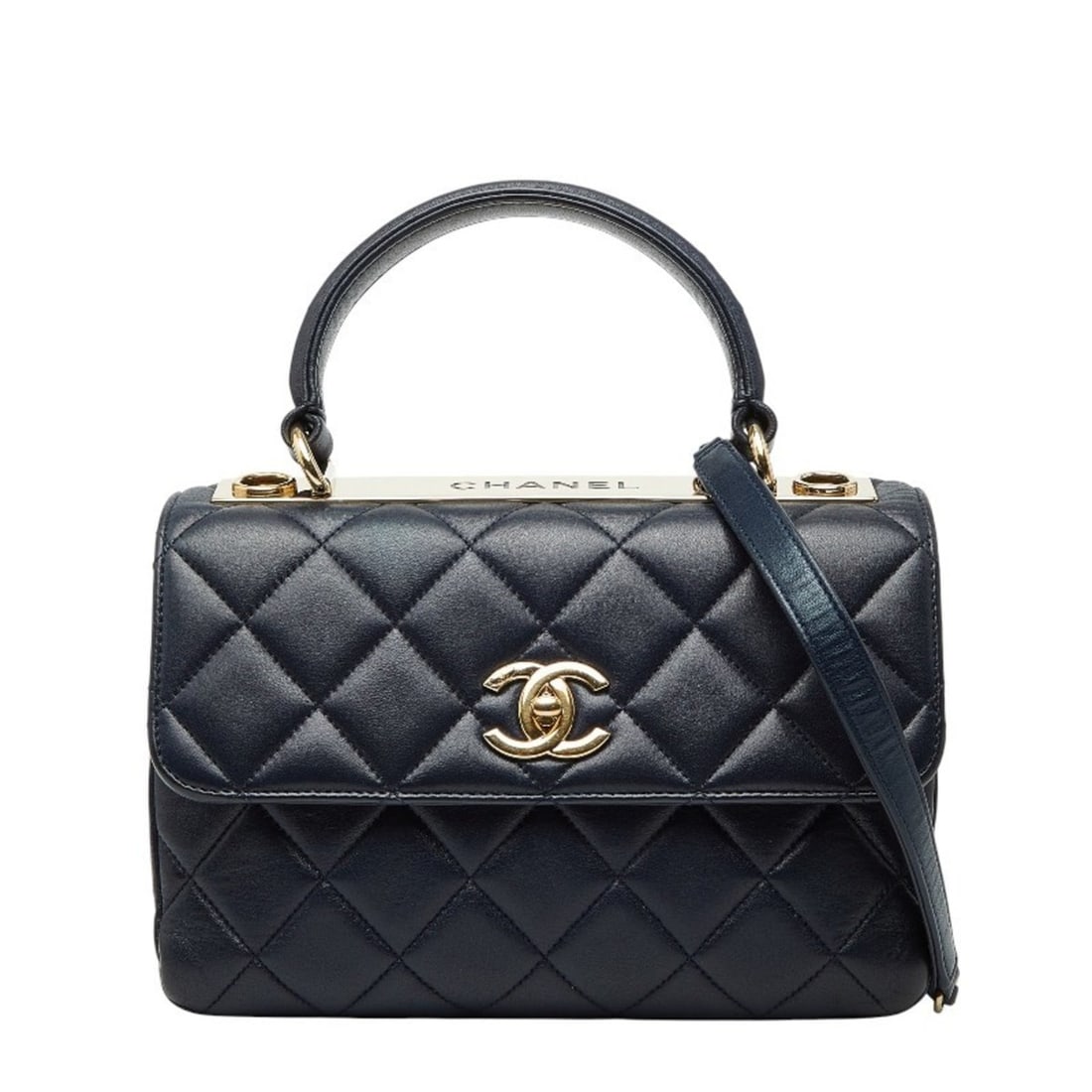 CHANEL Matelasse Coco Mark Trendy CC Handbag, Chain Shoulder Bag, 2-Way, Navy Lambskin, Women's (1 of 17)