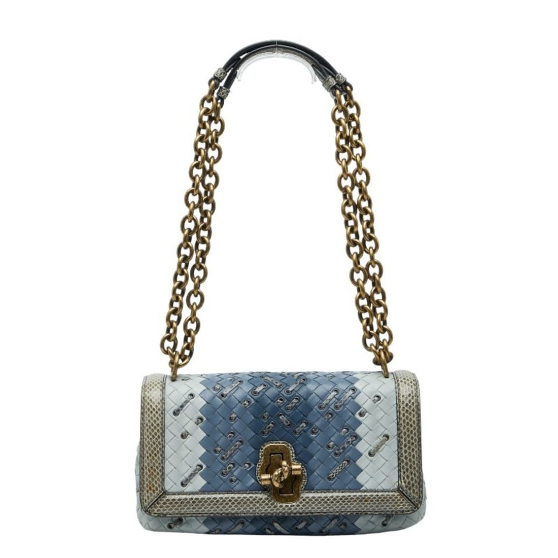 Bottega Veneta Intrecciato Ayers Olympia Chain Shoulder Bag in Blue and Gold Leather for Women (1 of 11)