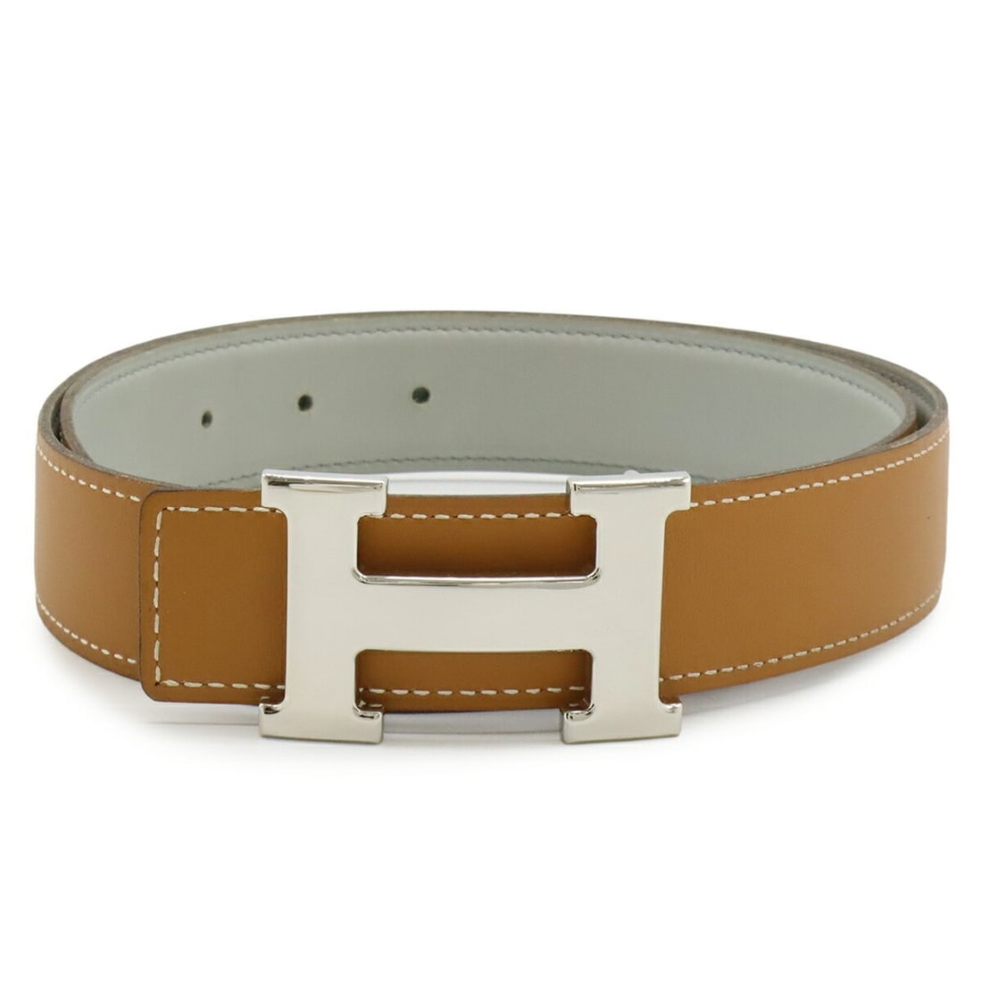 HERMES H Belt with Buckle, Reversible Leather, Light Brown and Gray, #75, Stamp: --- Catalog ---Category: SizeWidth: 3cm / 1.18''Length: 72cm - 77cm / 28.34'' - 30.31''Category: DesignType: Standard beltColor: Light brown, Light grayGender: MenMaterial (Strap): Leather Number of B