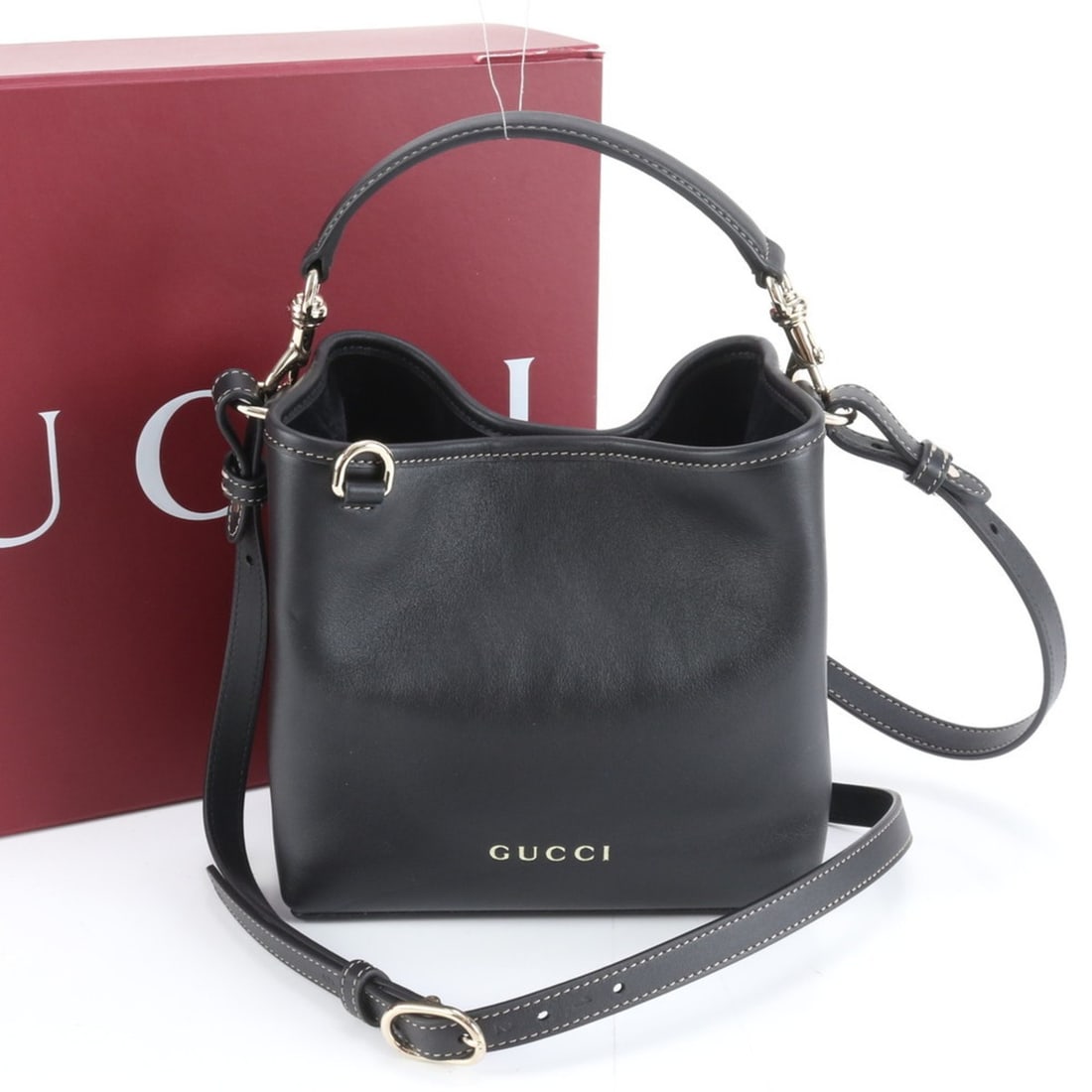 Gucci GG Emblem Mini Bucket Bag Leather 2-Way Shoulder Handbag Women's (1 of 12)