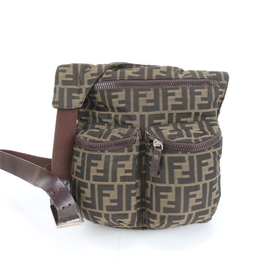 Fendi Zucca 16069 Leather and Nylon Messenger Shoulder Bag, Brown, Men's (1 of 11)