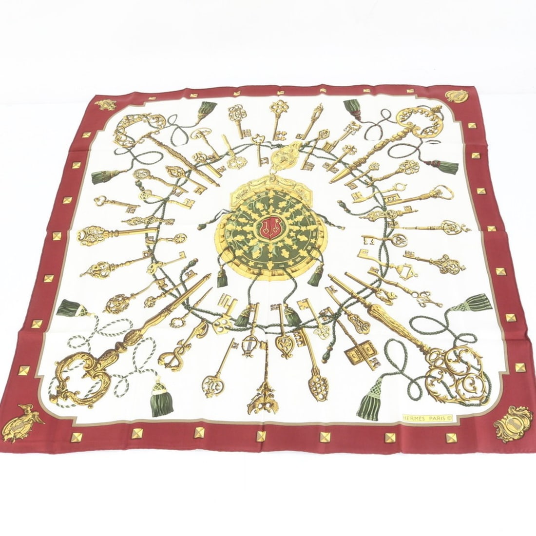 Hermes Hermès Carre 90 LES CLES Key Scarf/Shawl, Wine Red, Women's (1 of 11)