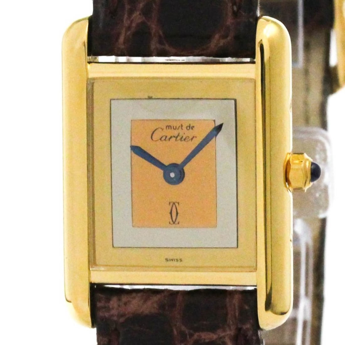 CARTIER Must Tank Gold Plated Leather Quartz Ladies Watch 366001 (1 of 17)