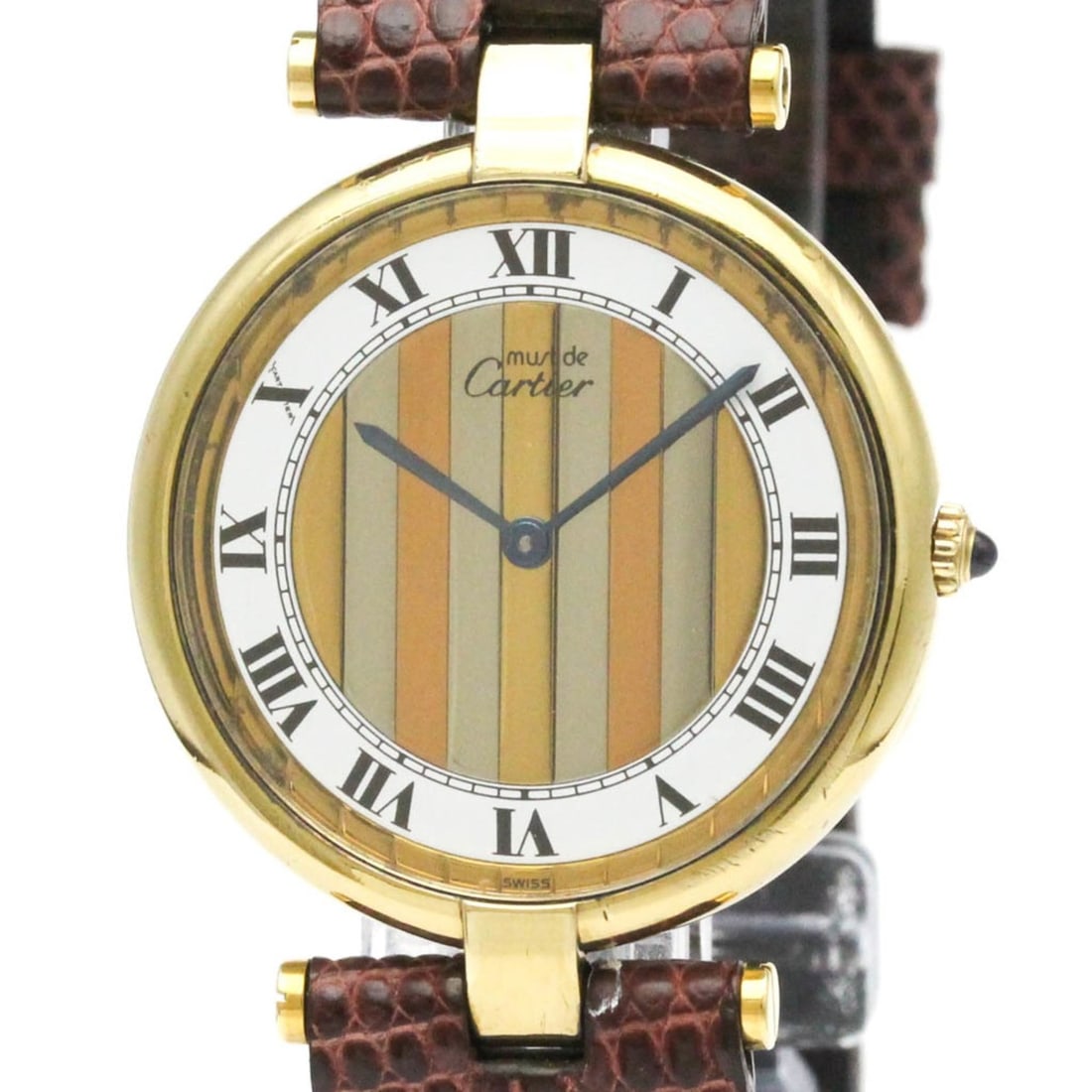 CARTIER Must Vendome Gold Plated Leather Quartz Unisex Watch 590003 (1 of 10)