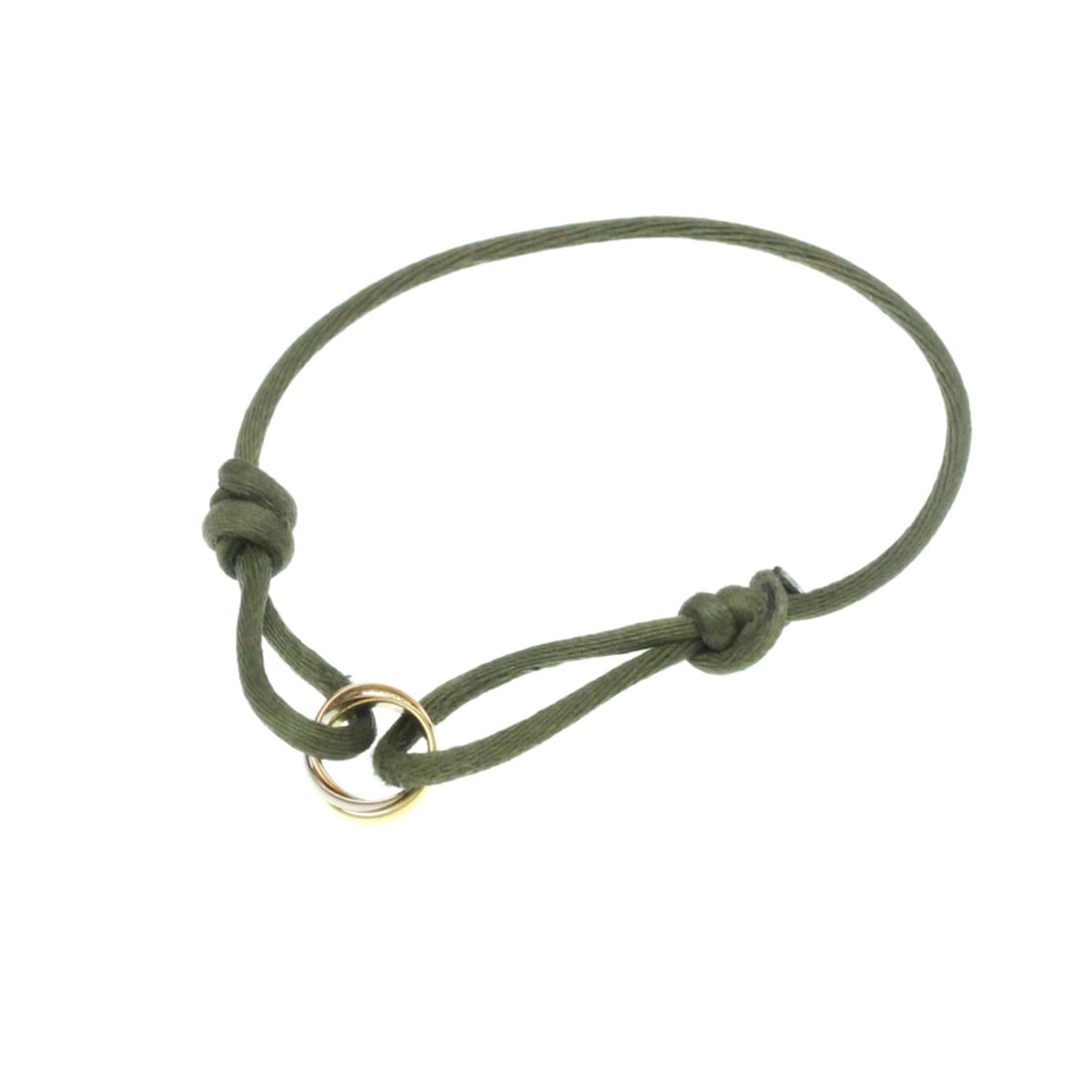 Cartier Trinity Cord Bracelet Yellow Gold (18K),Pink Gold (18K),White Gold (18K) No Stone Charm: --- Catalog ---Category: SizeLength: 20cm / 7.87''Weight: 3.1g / 0.1oz.Stone Size (HxW): 12.5cm x 12.5cm / 4.92'' x 4.92''Category: DesignType: Charm braceletColor: GoldMetal: Gold, White GoldStone: N