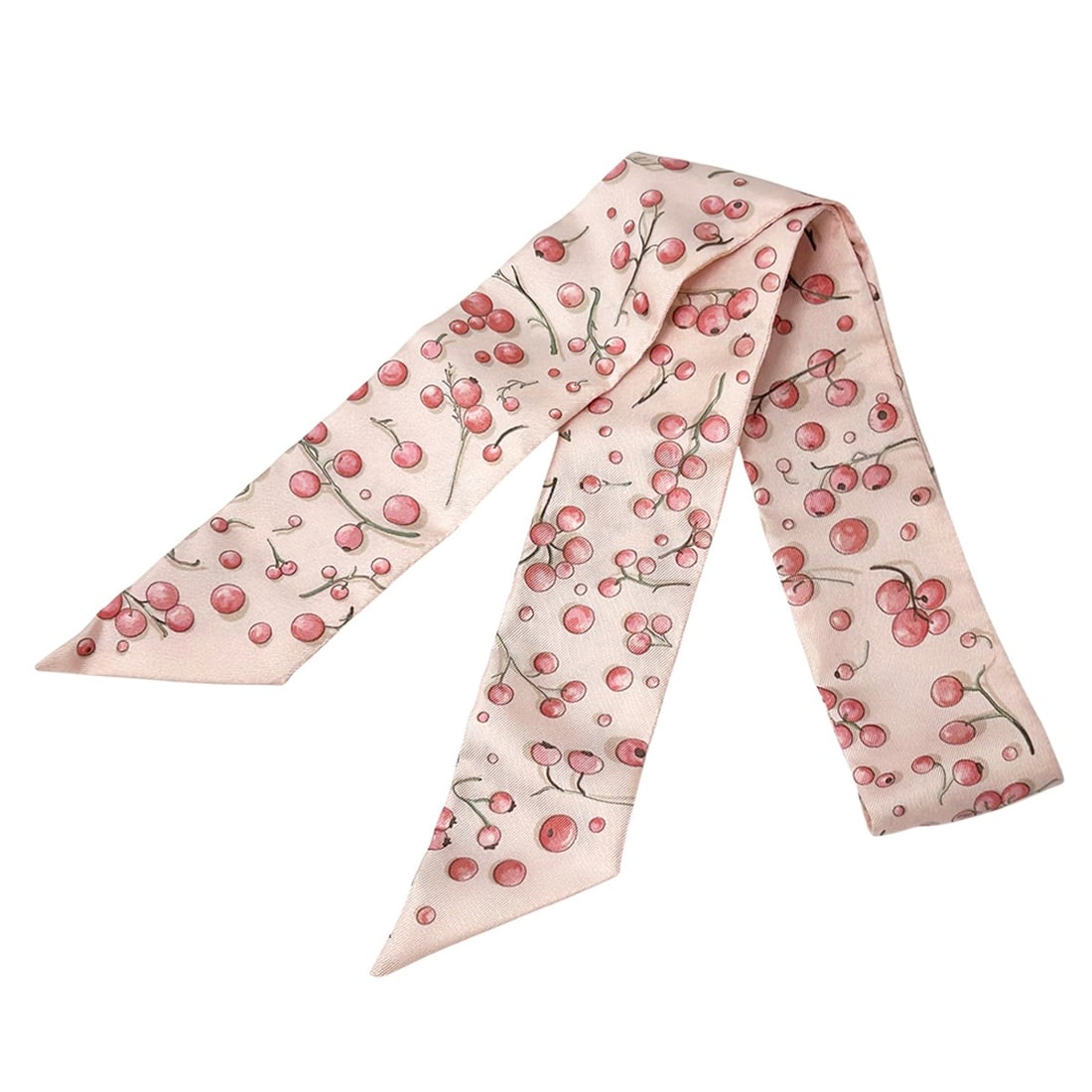 Hermès HERMES scarf/muffler for women, branded Twilly, Red berries, silk, pink. (1 of 10)